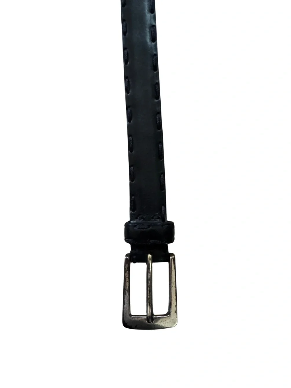 Women's Black Leather Belt with Silver-Tone Buckle